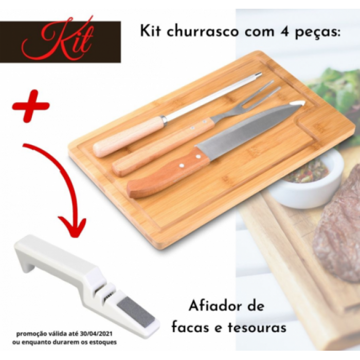 Kit Churrasco com 4 peças e Afiador de facas