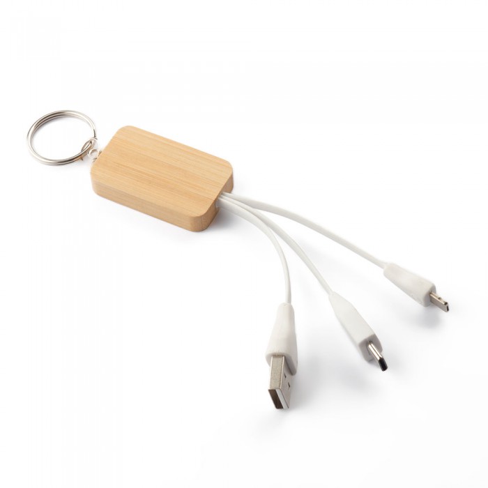 Chaveiro de capa de bambu com cabo para carregamento USB Personalizado